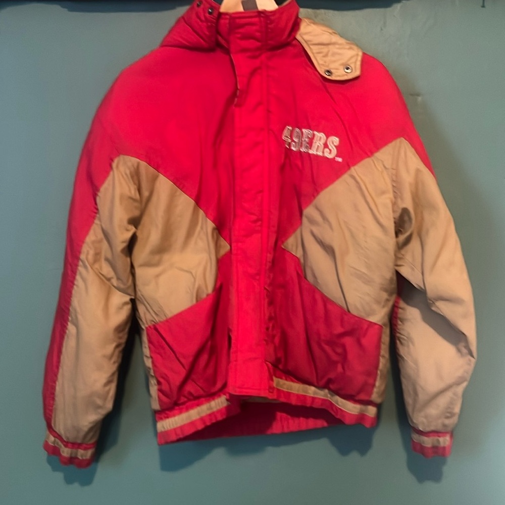 Vintage Logo 7 Game Day San Francisco 49ERS NFL Puffer Jacket Kids Size L 14-16